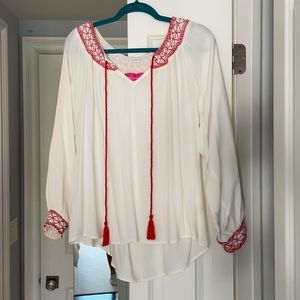 White Blouse with Red Trim